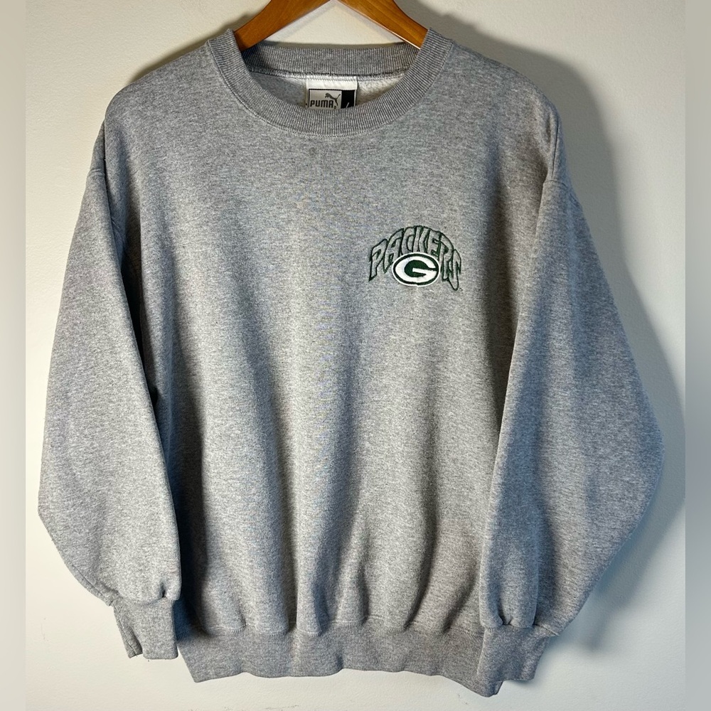 Puma Green Bay Packers Men’s L Sweatshirt Grey Cotton Crewneck Vintage Y2K